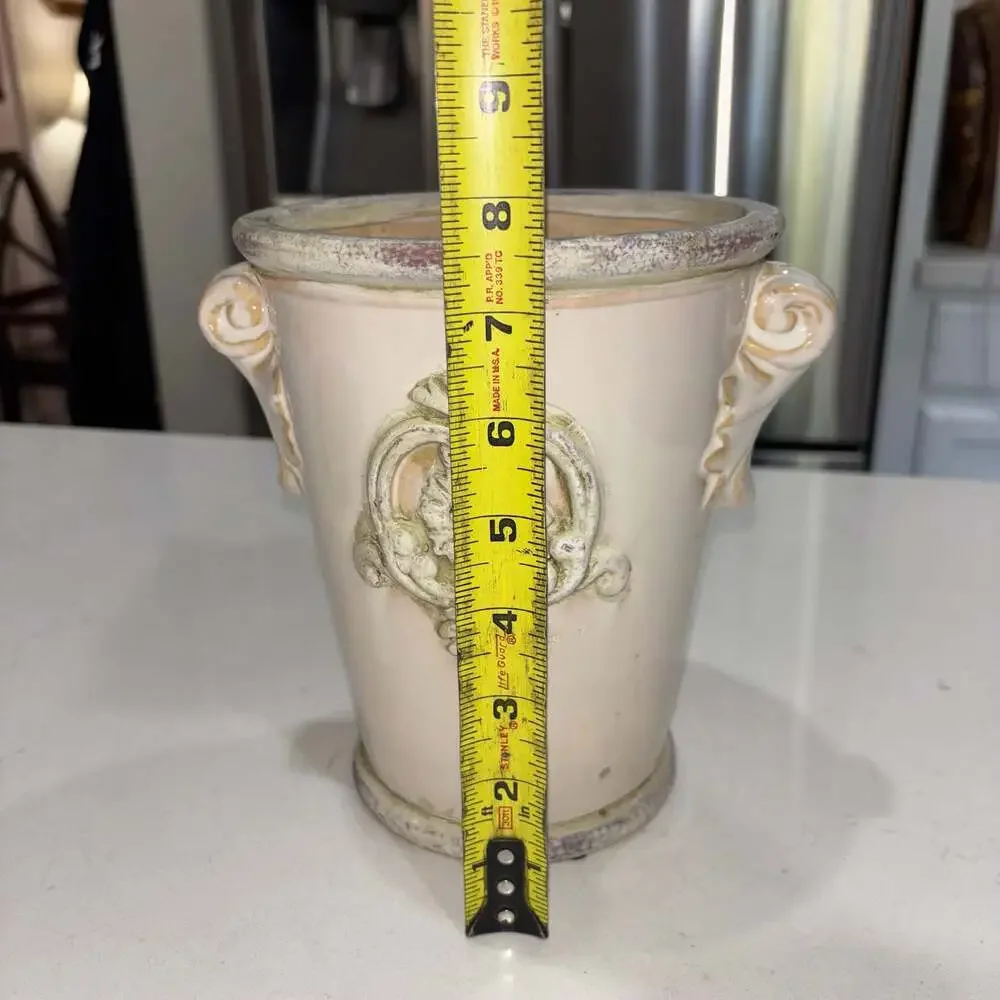 Vintage Italian Style Ceramic Planter Shabby Chic Tuscan Urn Vase with Handles